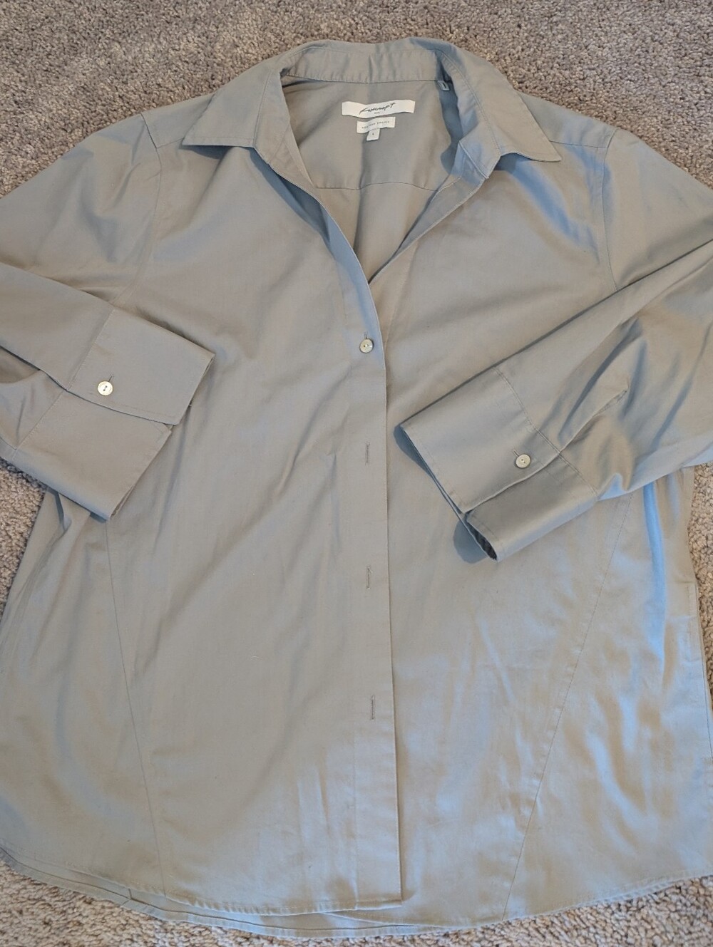 Foxcroft Light Gray Non-Iron Stretch Button-Up Shirt Women Size L